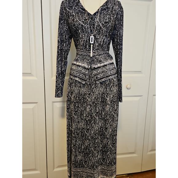 Matching Set Maxi Skirt and Button Up Top Womens Medium Petite Black White - Picture 2 of 16